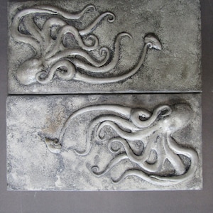 Octopus with Oyster Pair Concrete Relief Art Tiles