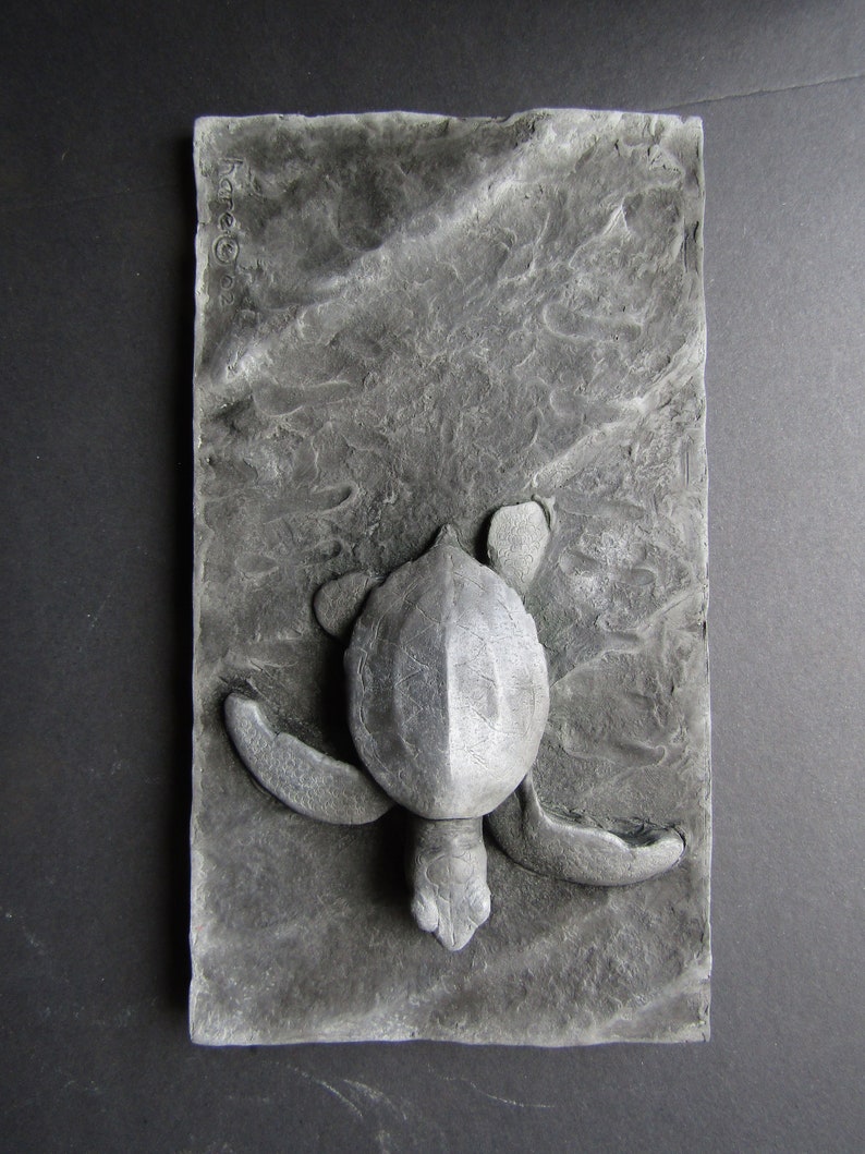 Sea Turtle Hatchling Concrete Art Tile Wall Sculpture image 8