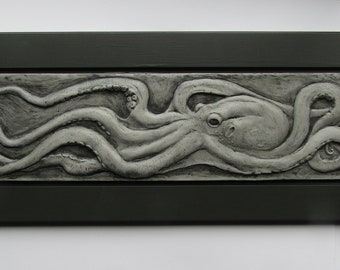 Octopus with Snail One Piece Art Sculpture Framed Tile