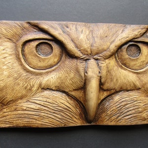 Great-Horned Owl Stare Sculpted Tile Nature Gift Fine Art Wallsculpture image 2