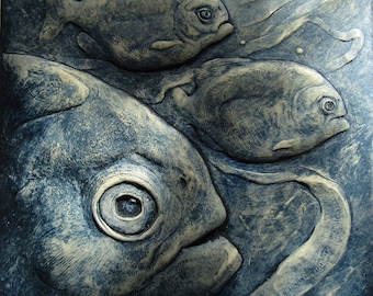 Piranha Fish Wall Sculpture Bas Relief Art « Trois Amigos »