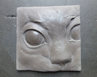 Cat's Eyes Sculpted Concrete Relief Art Tile