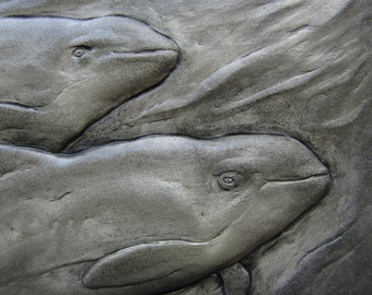 Porpoise Pair Concrete Relief Sculpture Decorative Tile