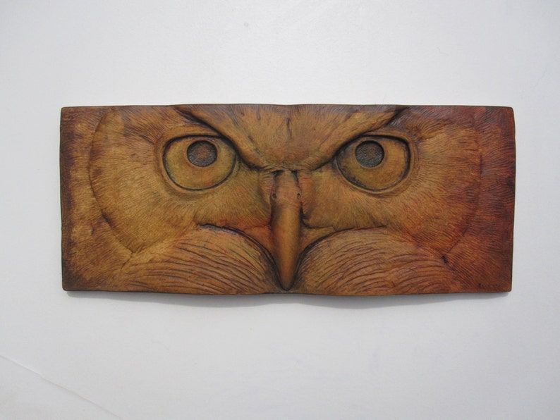 Great-Horned Owl Stare Sculpted Tile Nature Gift Fine Art Wallsculpture image 5