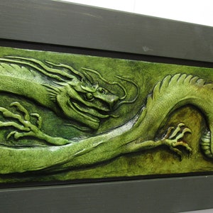 Chinese Dragon Framed Relief Sculpture Tile image 1