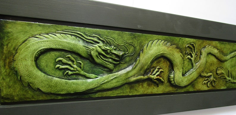 Chinese Dragon Framed Relief Sculpture Tile image 1