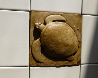 Swimming Turtle Concrete Sculpted Picture Tile