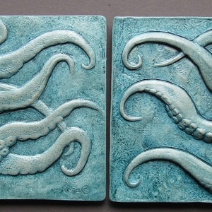 Paire de poulpes carreaux de relief de sculpture murale en béton imperméable image 7