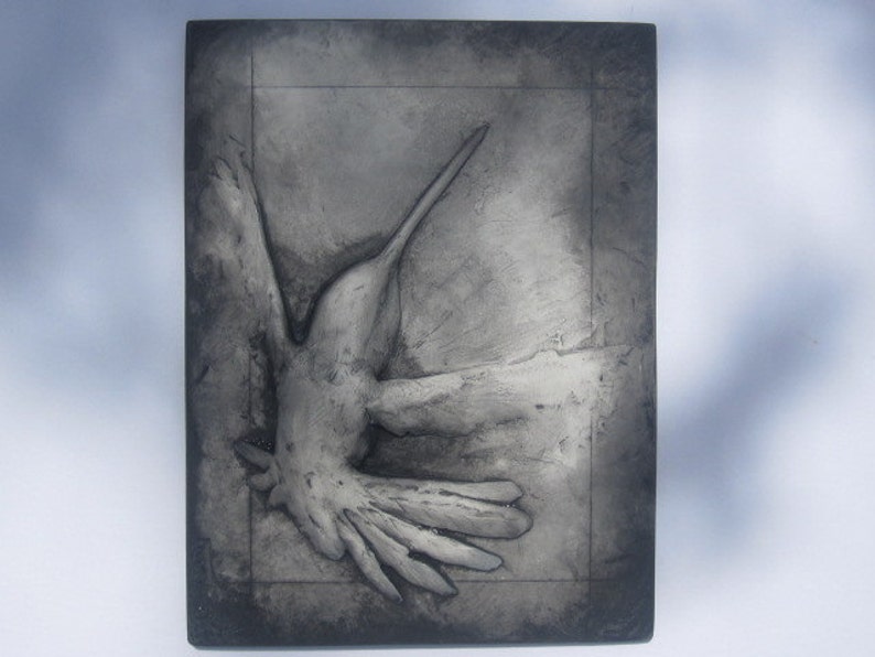 Hummingbird Hovering Wallsculpture Art Tile Nature Gift Relief Sculpture image 1