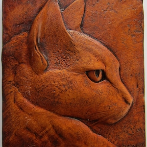 Kattenkunstwerk Rufus Intense Look Gebeeldhouwde Tegel Huisdierportret Dierenkunst Decor Natuurgodin Cadeau