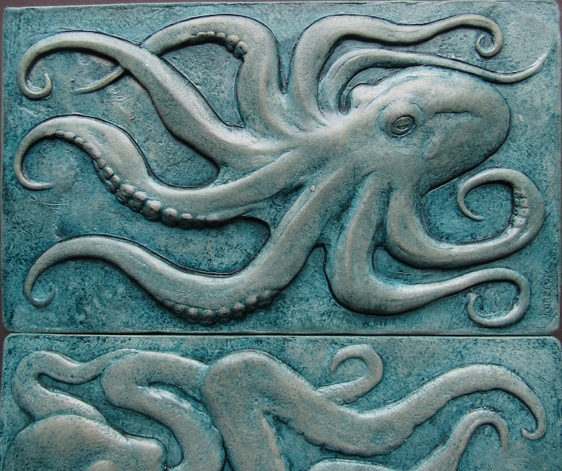 Octopus Pair Waterproof Concrete Wall Sculpture Relief Tiles image 8