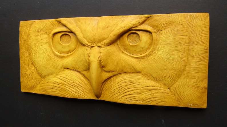 Great-Horned Owl Stare Sculpted Tile Nature Gift Fine Art Wallsculpture image 8