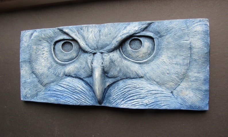 Great-Horned Owl Stare Sculpted Tile Nature Gift Fine Art Wallsculpture image 7