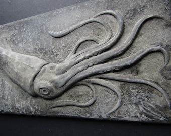 Concrete Squid Art Tile 3d Wall Sculpture Hand Made