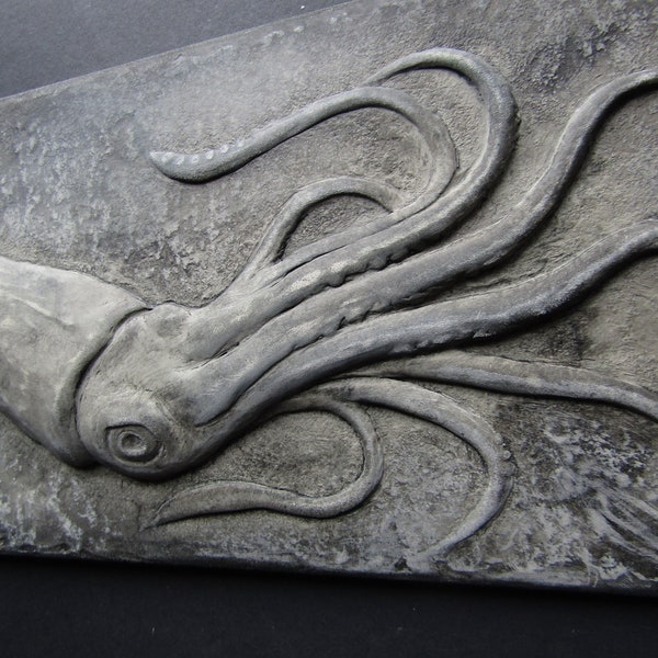 Concrete Squid Art Tile 3d Wall Sculpture Hand Made