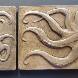 Octopus Pair Waterproof Concrete Wall Sculpture Relief Tiles image 4