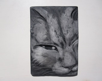 Cat Portrait Wallsculpture ' Jefferson ' Art Nature Gift Picture Tile