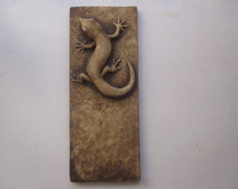 Gecko Lézard Wallsculpture Sculpté Tuile Reptile Nature Art Cadeau