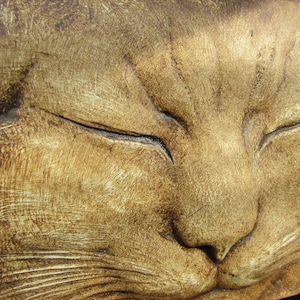 Max the Sleeping Cat  Wallsculpture Pet Portrait Tabby Cats Art Gift Relief Sculpture