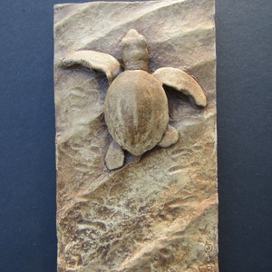 Sea Turtle Hatchling Concrete Art Tile Wall Sculpture image 1