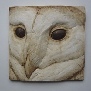 Barn Owl Tile Owl Face Sculpture 3d Hand Crafted Artwork Picture Tile Nature Gift