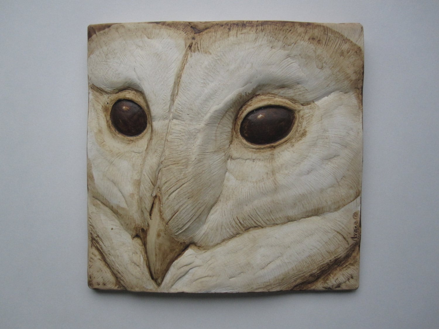 Barn Owl Tile Owl Face Sculpture 3d Hand Crafted Artwork Picture Tile Nature Gift