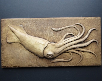 Swimming Squid Deep Sea Art Relief Wall Sculpture