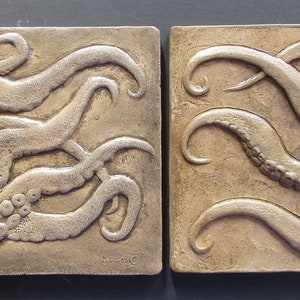 Octopus Pair Waterproof Concrete Wall Sculpture Relief Tiles image 3