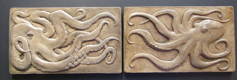 Octopus Pair Waterproof Concrete Wall Sculpture Relief Tiles image 3