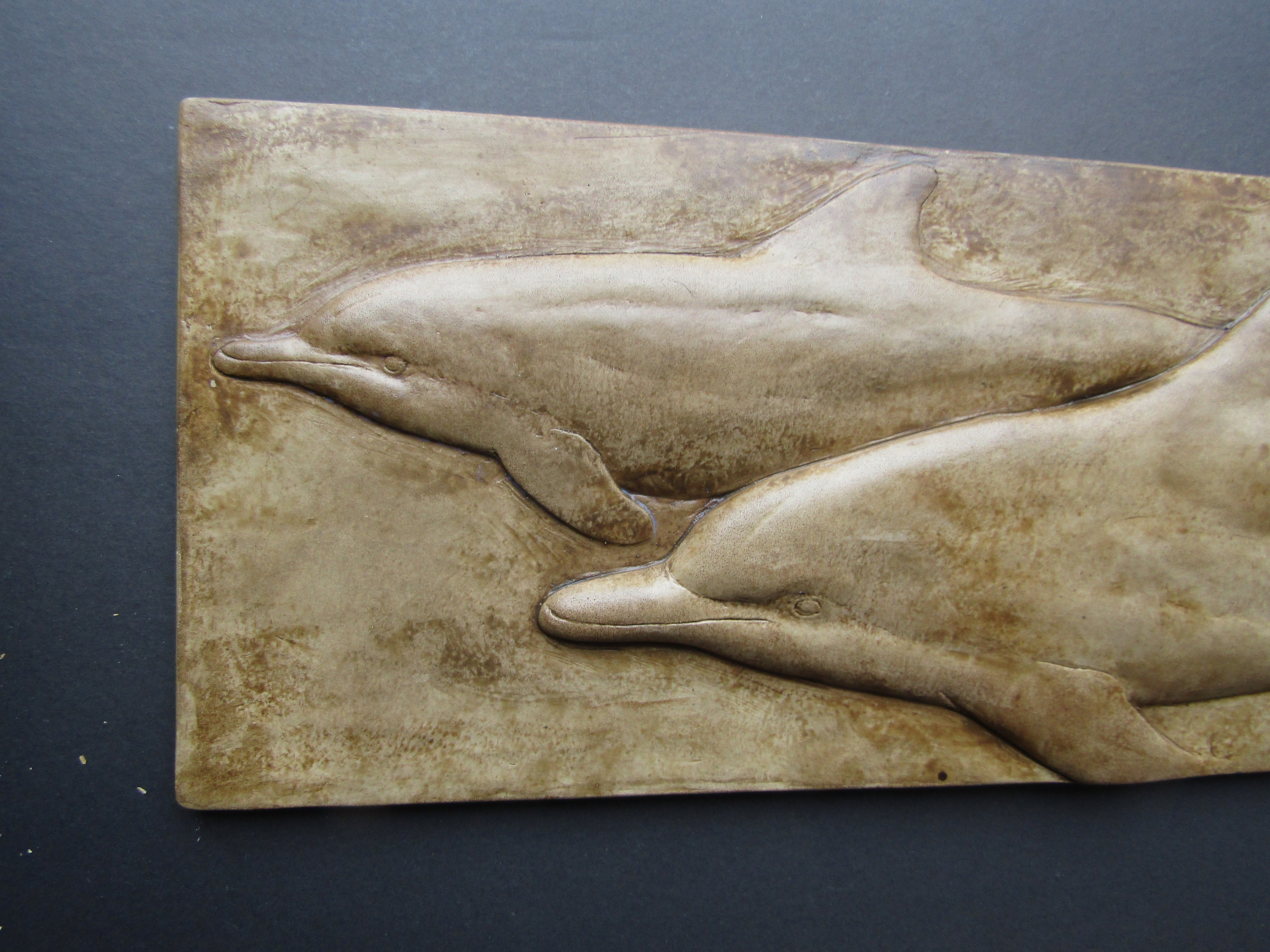 Concrete Bas Relief Dolphin Pair Art Tile - Etsy