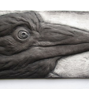 Raven #2 Detailed Sculpture Black Tile Relief Art Crows