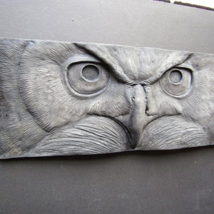 Great-Horned Owl Stare Sculpted Tile Nature Gift Fine Art Wallsculpture image 4