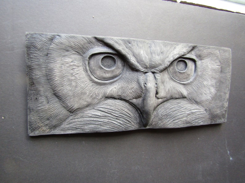 Great-Horned Owl Stare Sculpted Tile Nature Gift Fine Art Wallsculpture image 4