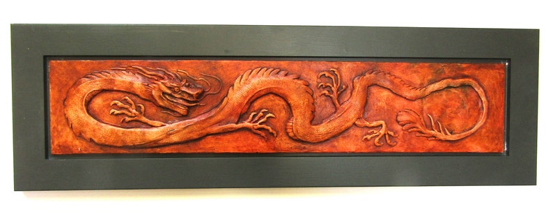 Chinese Dragon Framed Relief Sculpture Tile image 5
