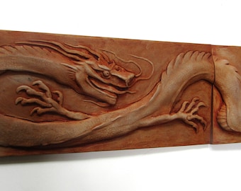 Chinese Dragon Concrete Relief Sculpture Art Tile