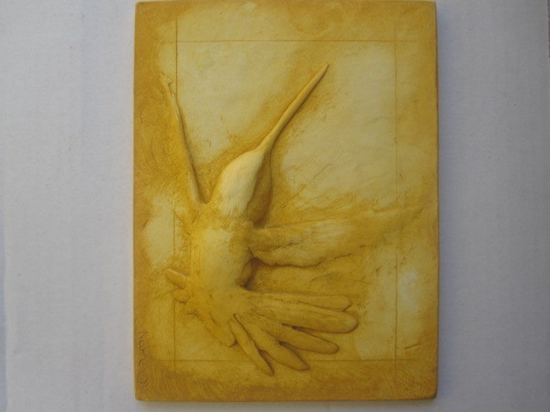 Hummingbird Hovering Wallsculpture Art Tile Nature Gift Relief Sculpture image 4