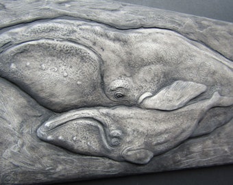 Right Whale and Calf Concrete Art Tile
