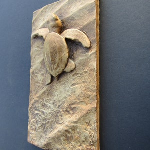 Sea Turtle Hatchling Concrete Art Tile Wall Sculpture image 2