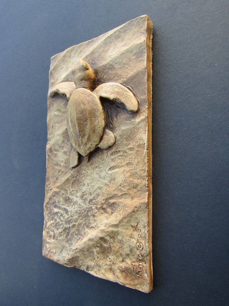 Sea Turtle Hatchling Concrete Art Tile Wall Sculpture image 2