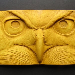 Great-Horned Owl Stare Sculpted Tile Nature Gift Fine Art Wallsculpture image 3