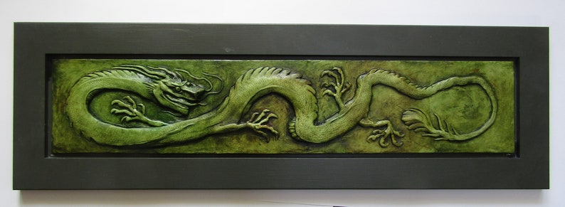 Chinese Dragon Framed Relief Sculpture Tile image 4