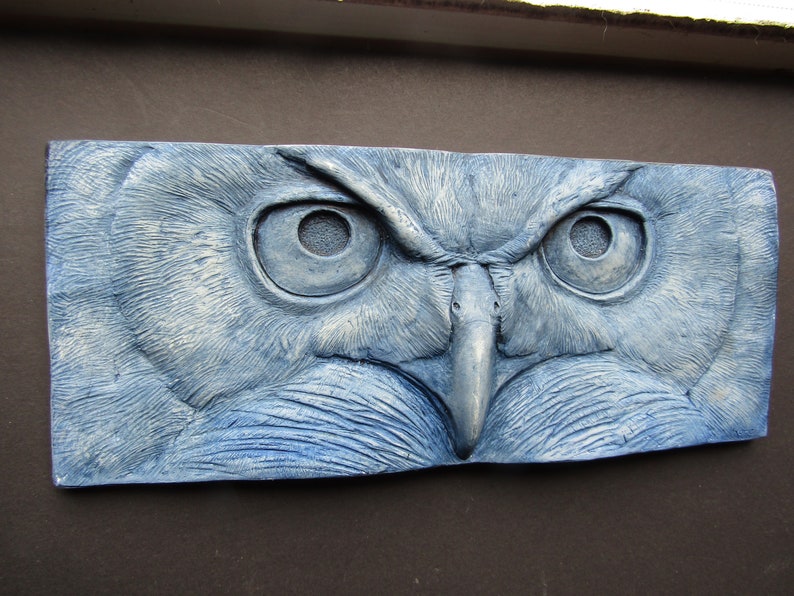 Great-Horned Owl Stare Sculpted Tile Nature Gift Fine Art Wallsculpture image 6