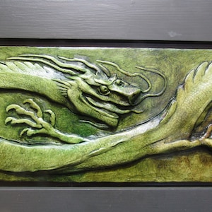 Chinese Dragon Framed Relief Sculpture Tile image 2