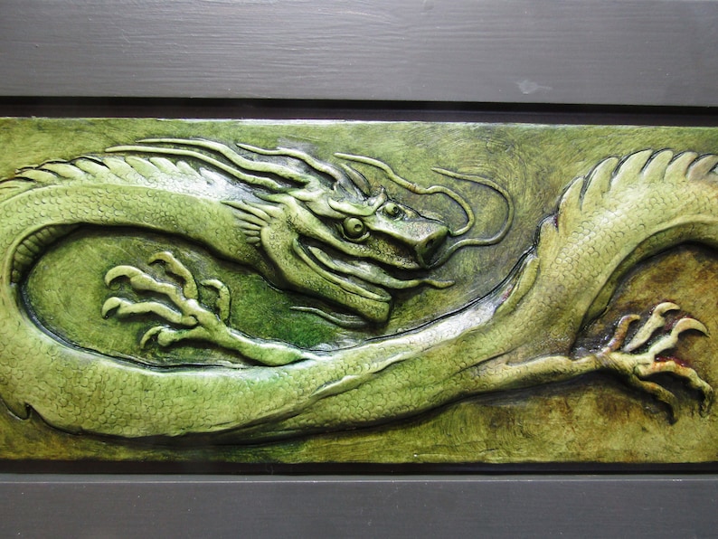 Chinese Dragon Framed Relief Sculpture Tile image 2