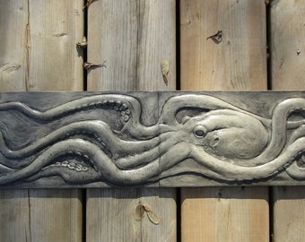 Octopus With Snail Concrete Relief Sculptured Hand Made Art Tile