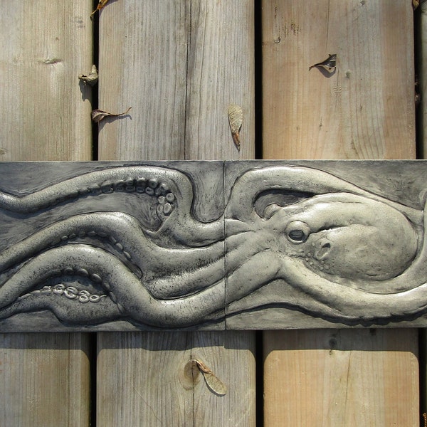 Octopus With Snail Concrete Relief Sculptured Hand Made Art Tile