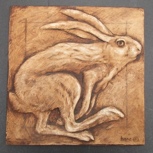 Running Hare Relief Sculpture Rabbit Art