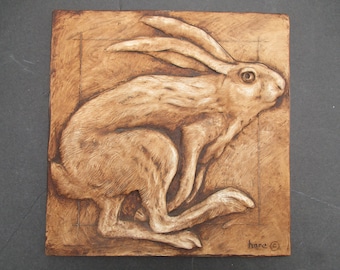 Running Hare Relief Sculpture Rabbit Art