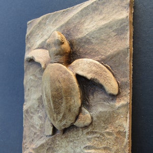 Sea Turtle Hatchling Concrete Art Tile Wall Sculpture image 6