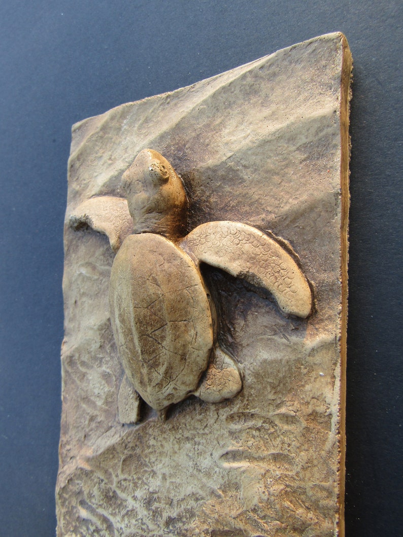 Sea Turtle Hatchling Concrete Art Tile Wall Sculpture image 6